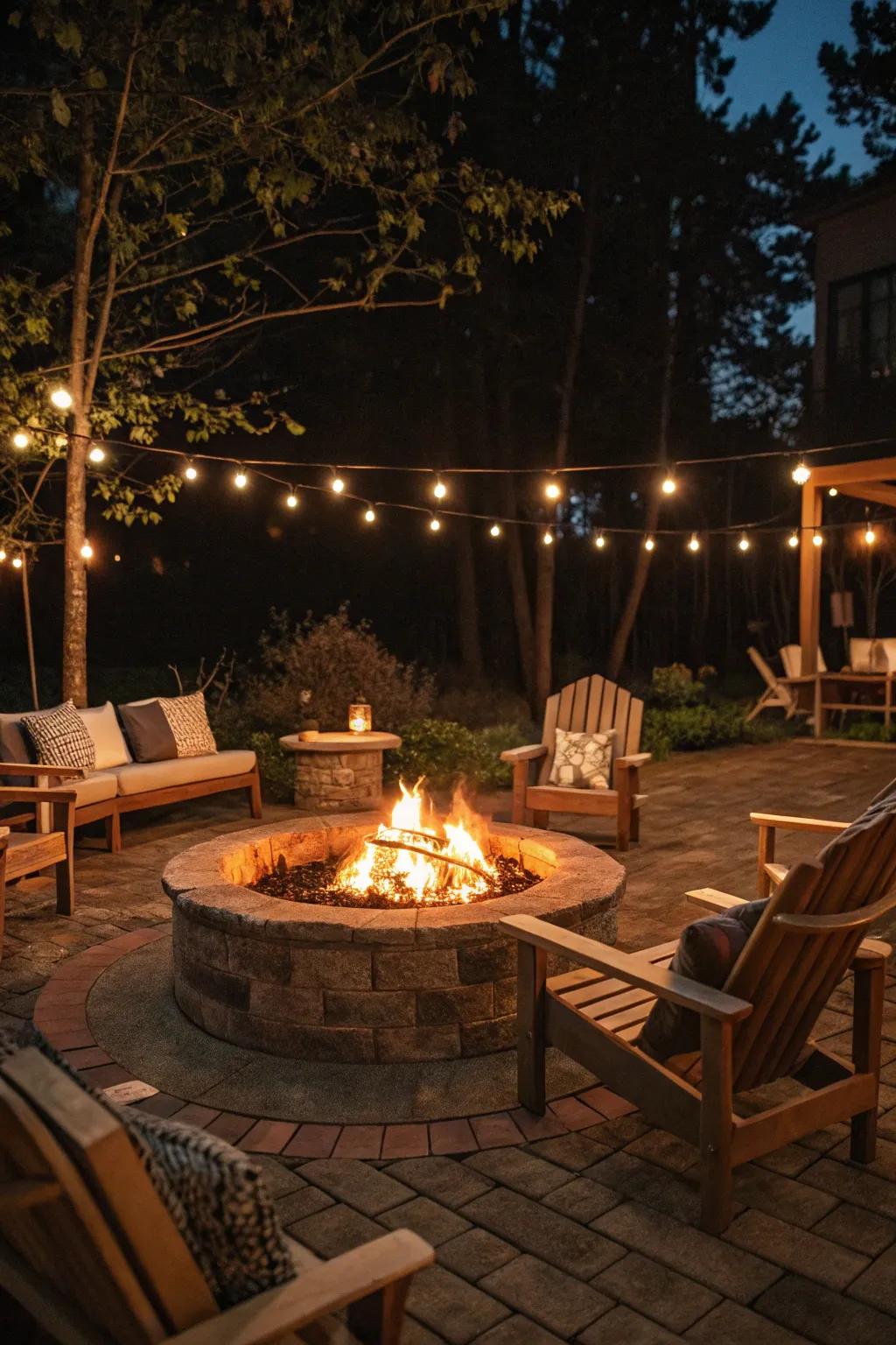 Create a cozy gathering area with a well-lit fire pit.