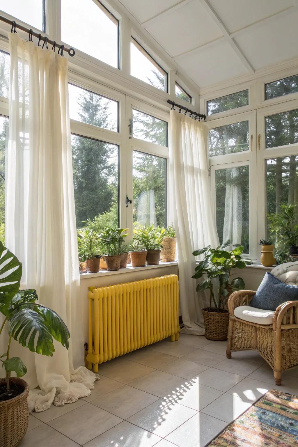 A yellow radiator adds a sunny vibe to any space.