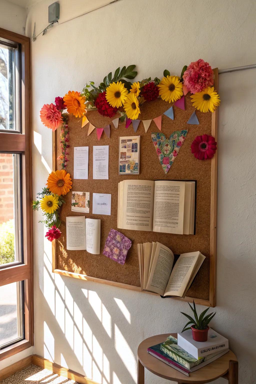 Floral motifs and books symbolize the personal growth nurtured by reading.