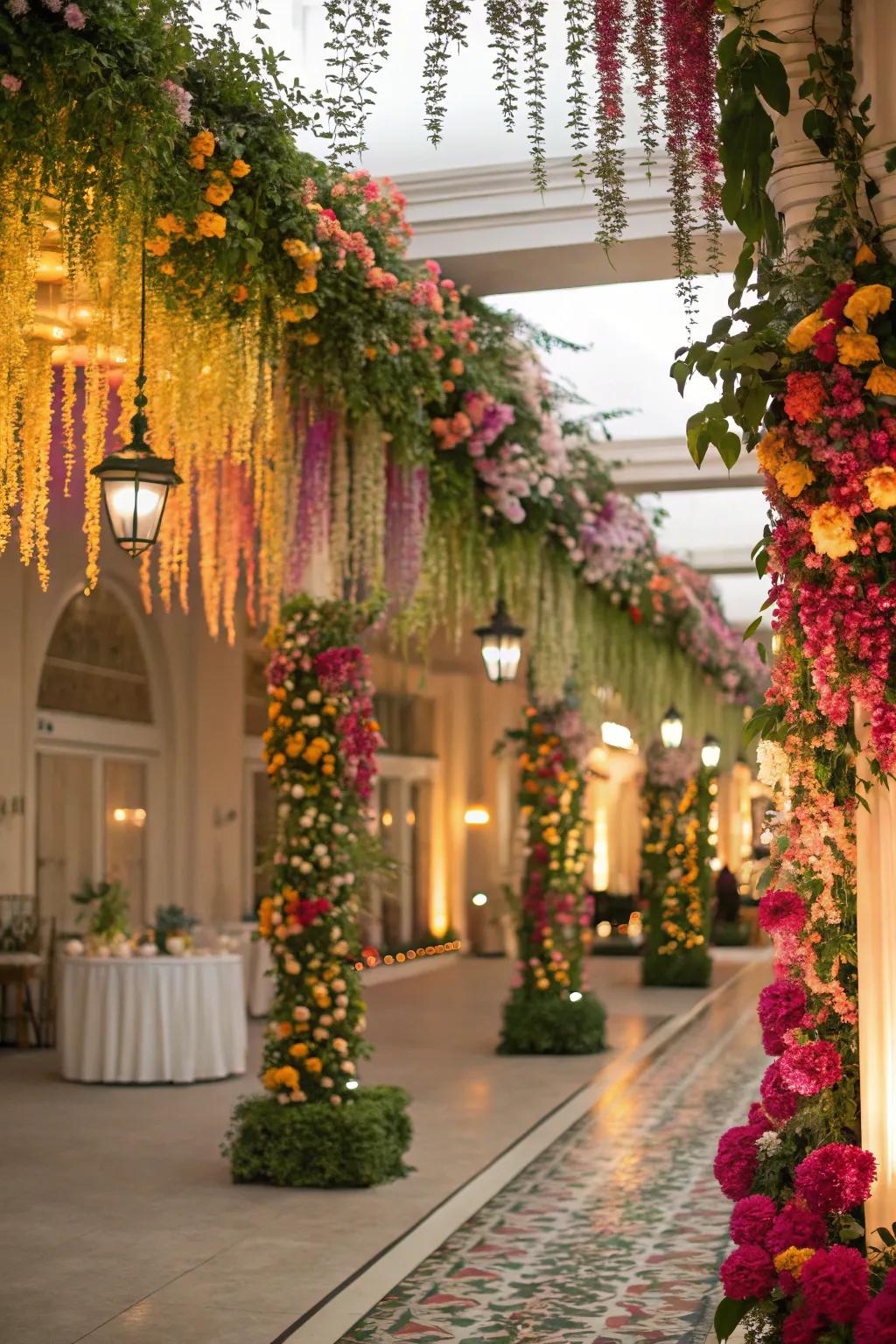Magnificent floral decorations enhance elegance.