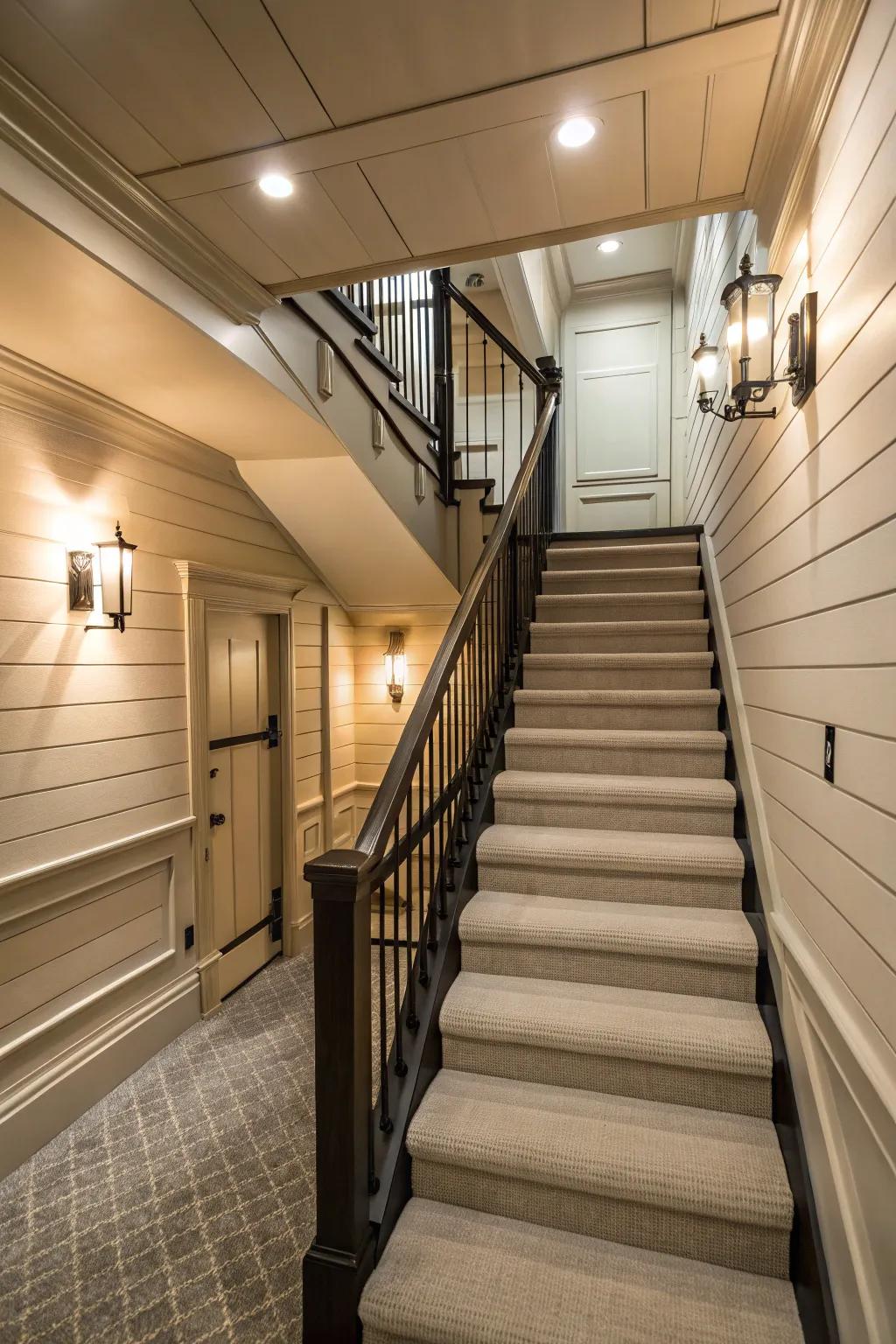 A smooth way to the basement using board and batten.
