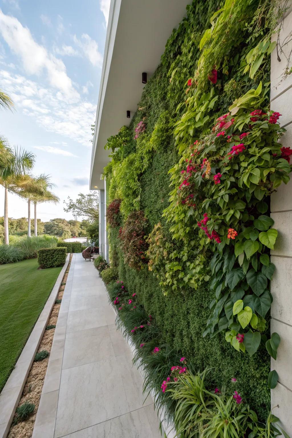 A vertical garden adds lush greenery without taking up space.