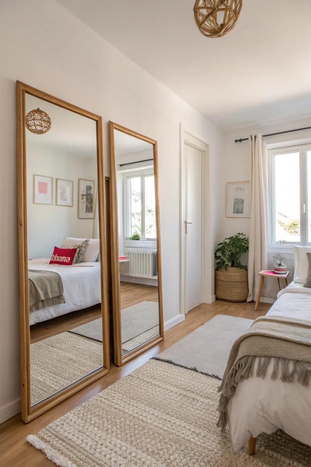 Light colors and mirrors can open up compact Airbnb spaces.