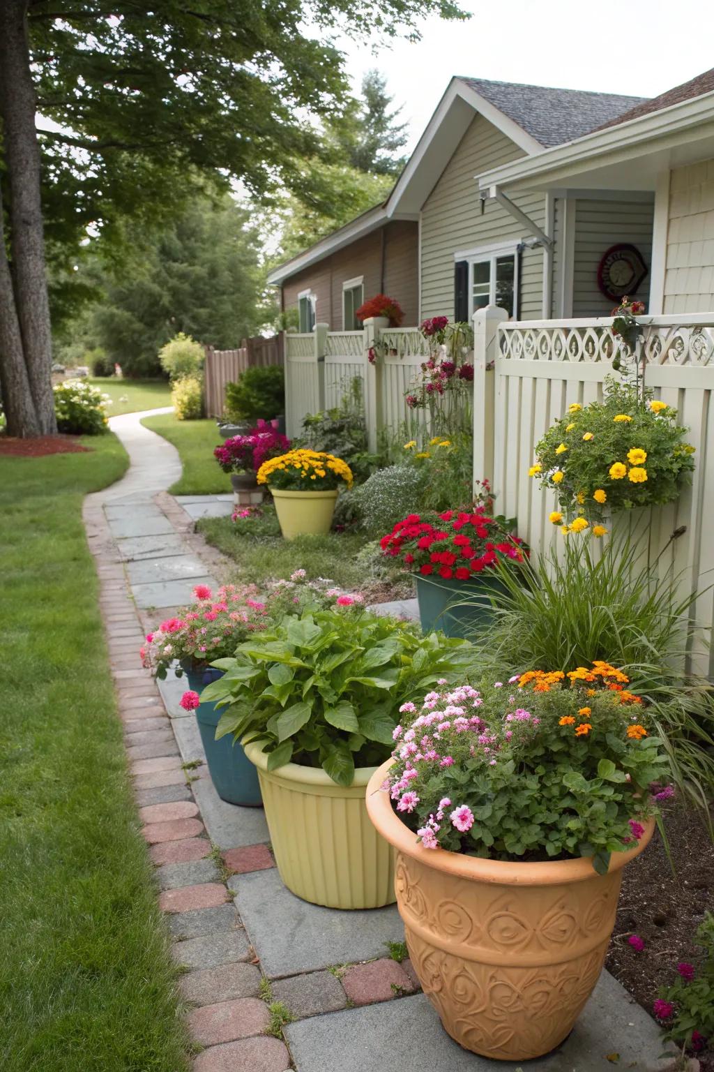 Bright pots add fun and change up any yard.
