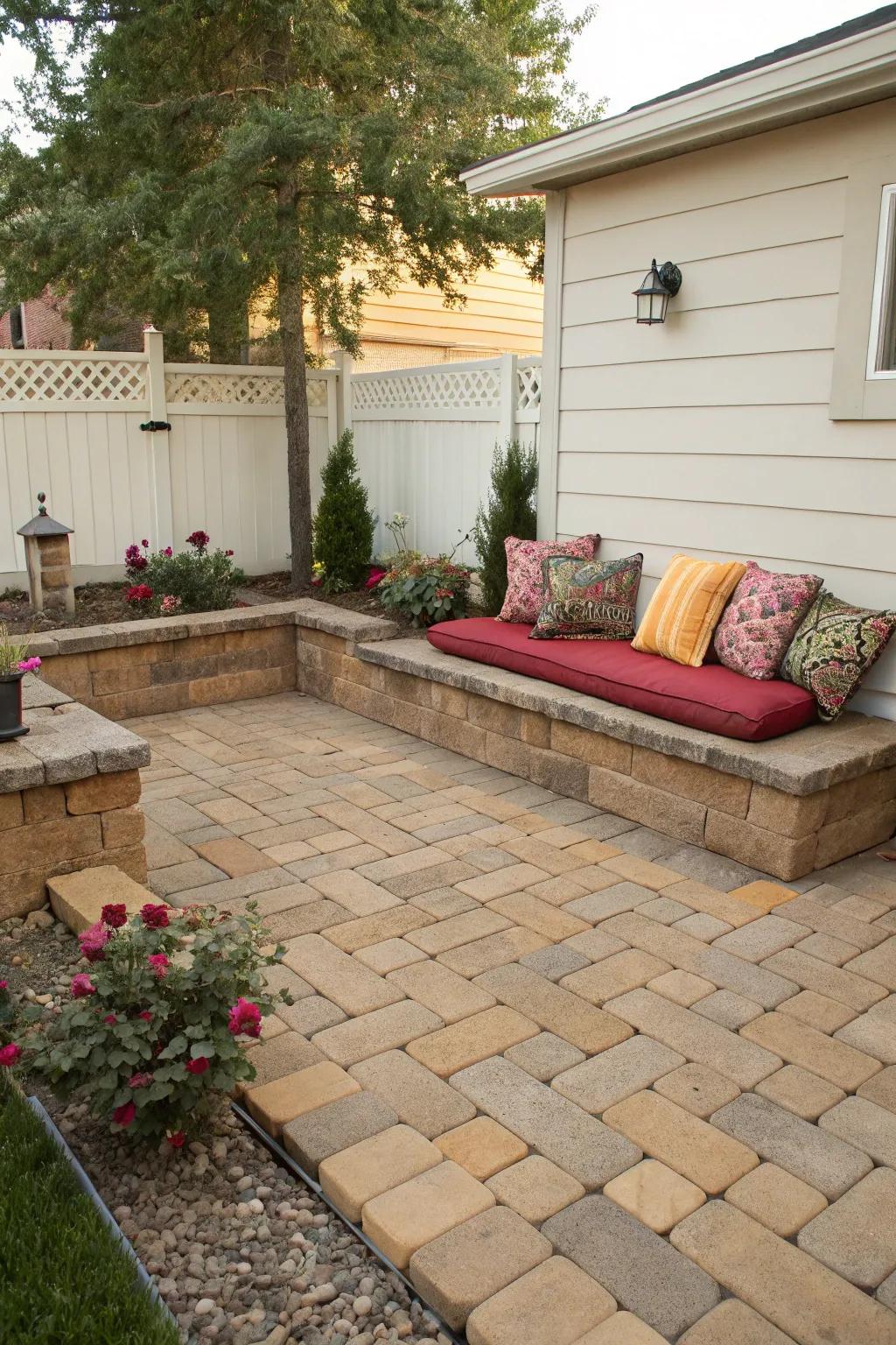 A practical seating solution using existing patio walls.