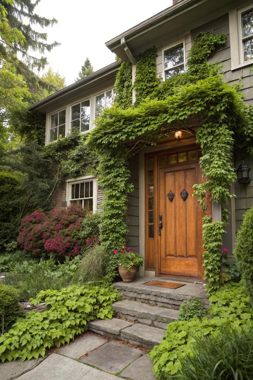 Natural wood doors offer warmth and sophistication to your split level home.