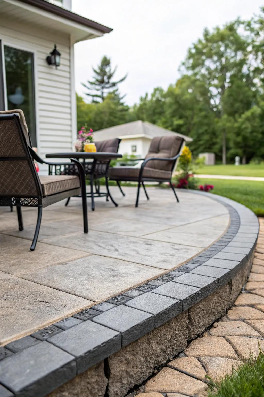 Vibrant patio with contrasting color stamped concrete border