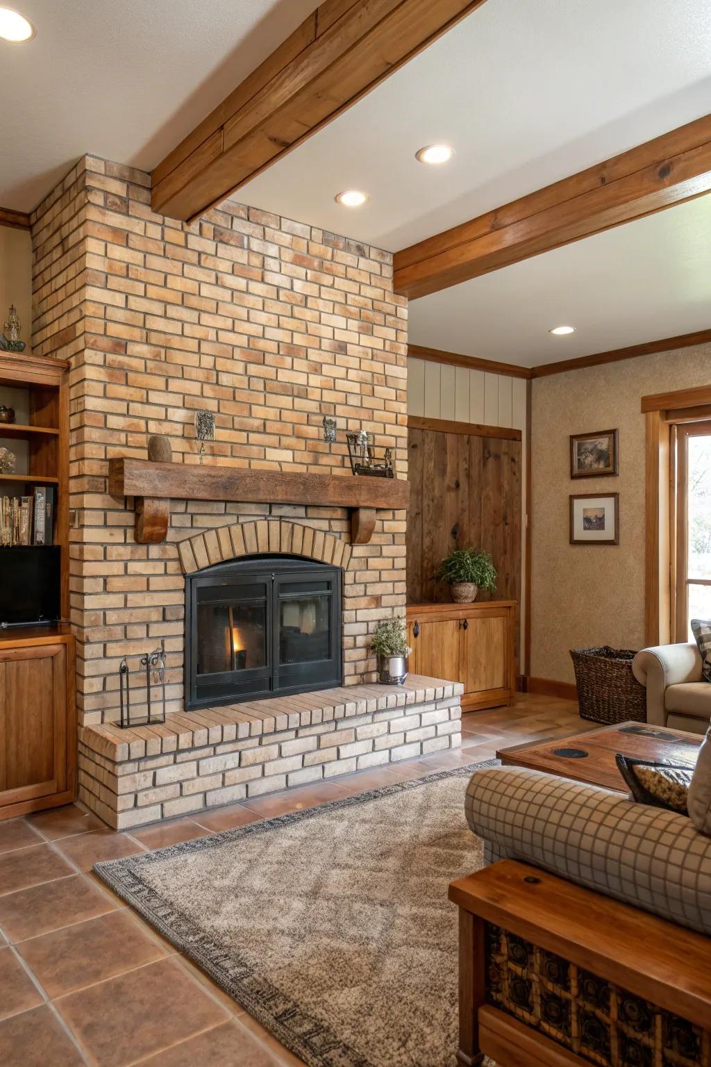 Brick-look subway tiles add rustic charm to this inviting space.