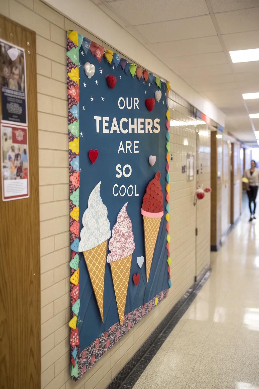 Ice cream-themed board celebrating the coolness of teachers.