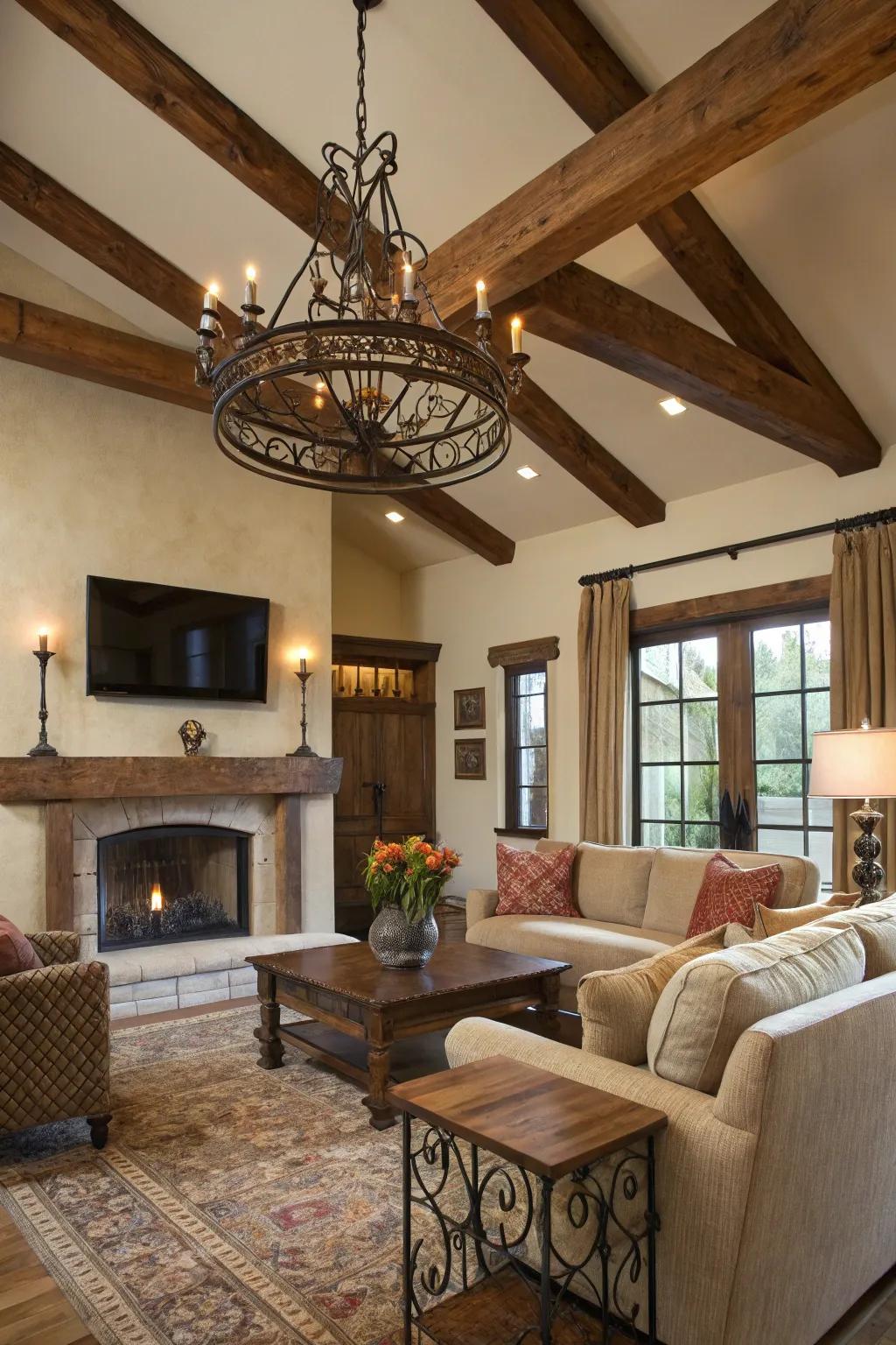 Timber beams enhance the Mediterranean ambiance.