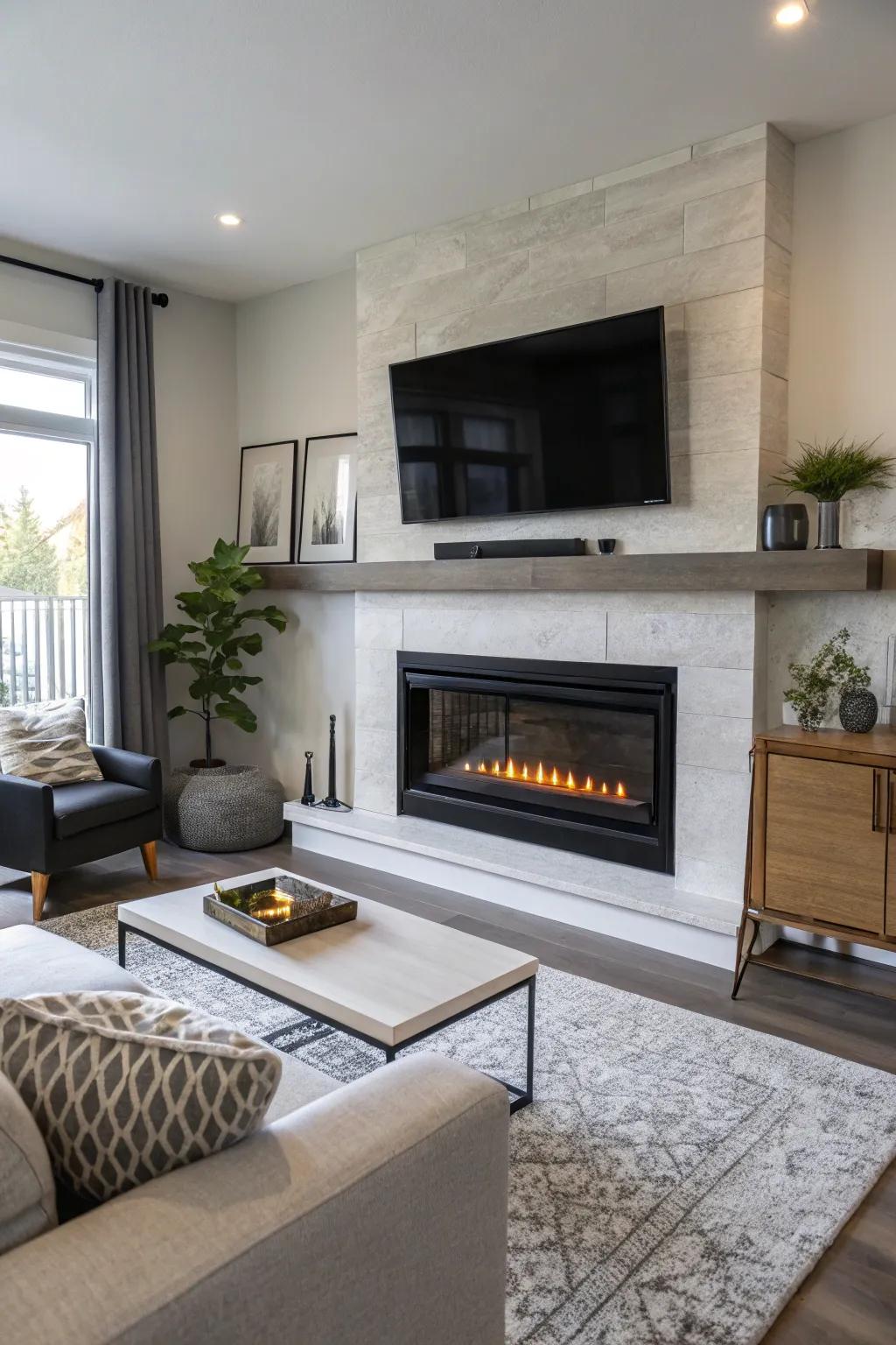 A TV and fireplace combination offering warmth and style.