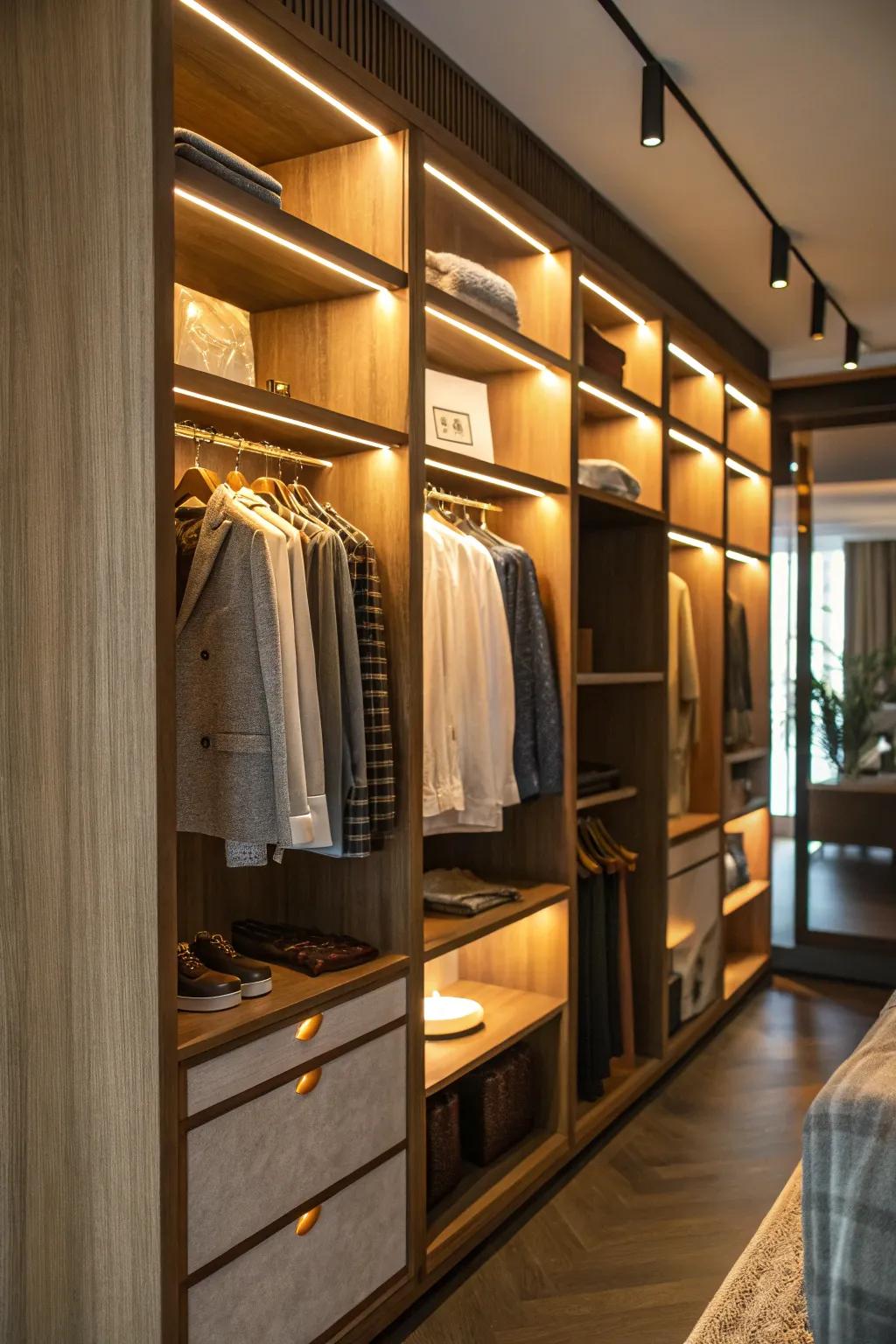 Warm lighting that turns your closet into a tranquil and calming getaway.
