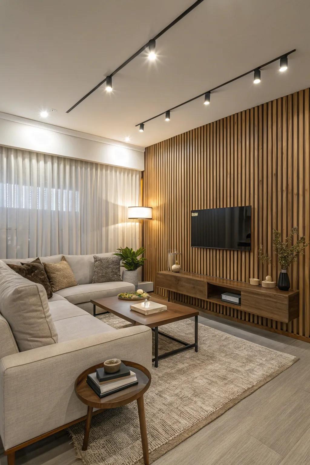 Make a statement with a wood slat accent wall.