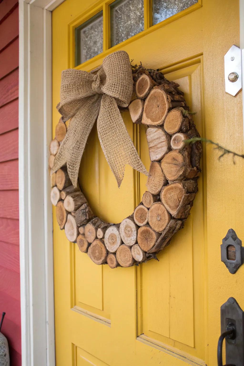 Homespun hessian and wooden circle composition for a welcoming dwelling atmosphere.