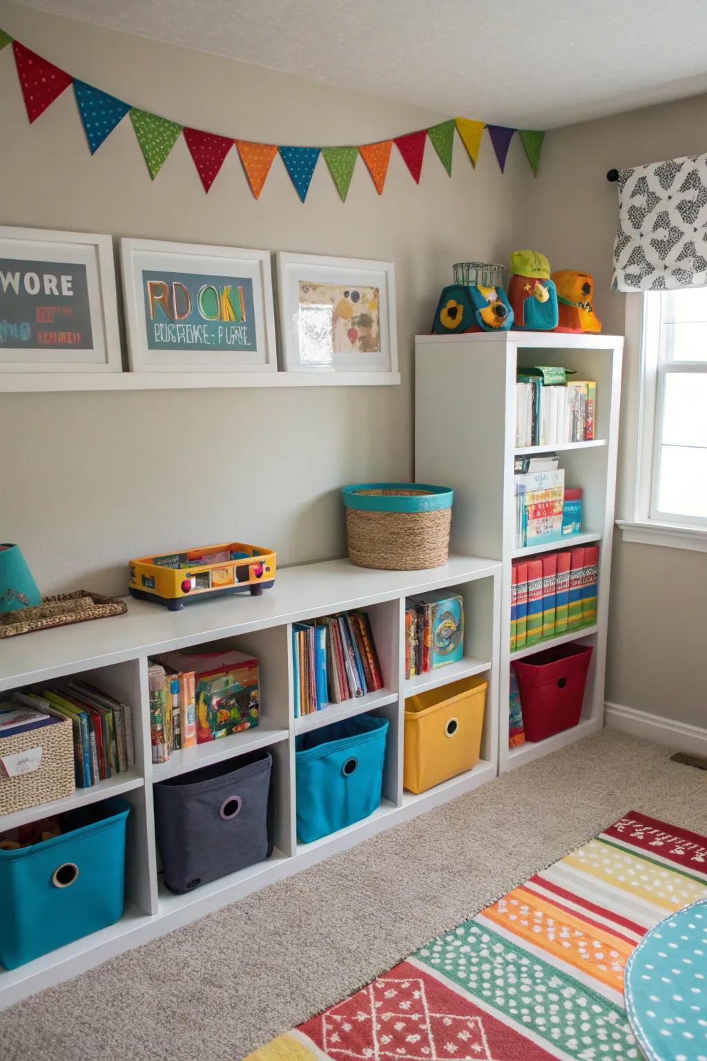 Creative storage solutions keep a boy's room clutter-free and organized.