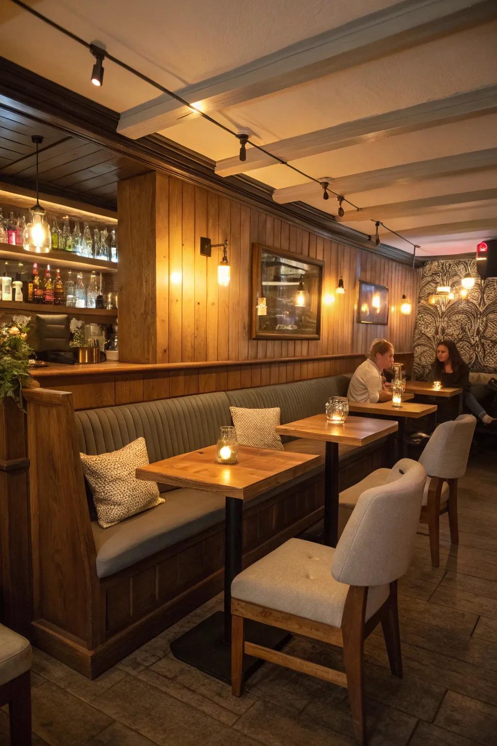 A comfortable nook can be the perfect cozy bar space.