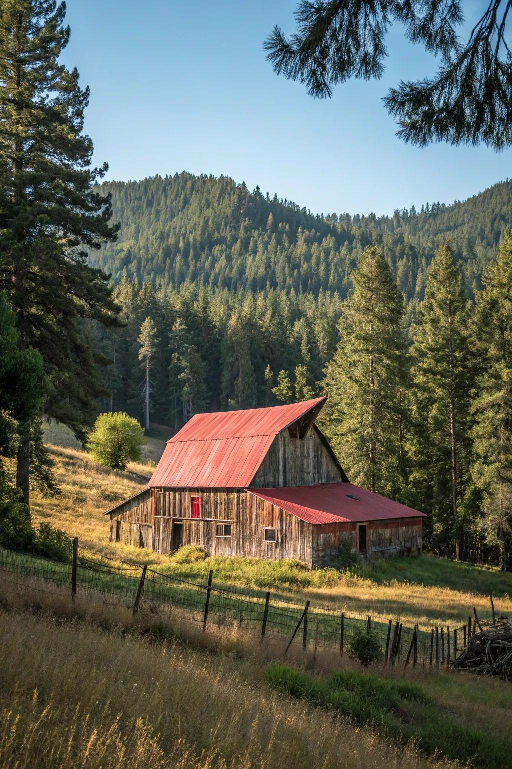 A barn in natural earthy tones, harmoniously blending with its surroundings.