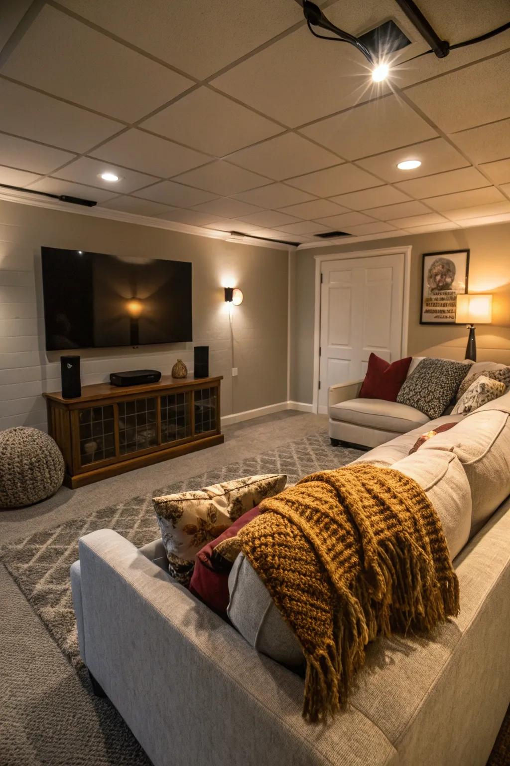 Design a film lounge for relaxing and unwinding with companions.