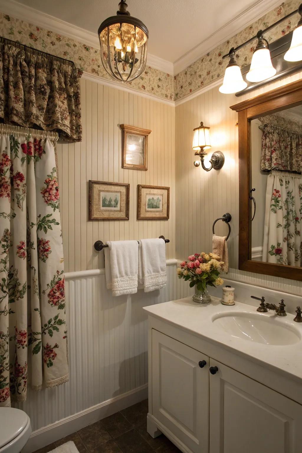 Beadboard paneling creates a charming, cottage-like atmosphere.