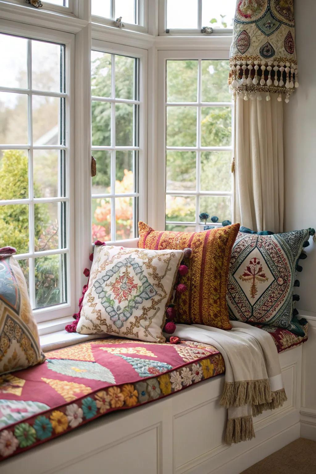 Give your space a bohemian feel with eclectic patterned cushions.