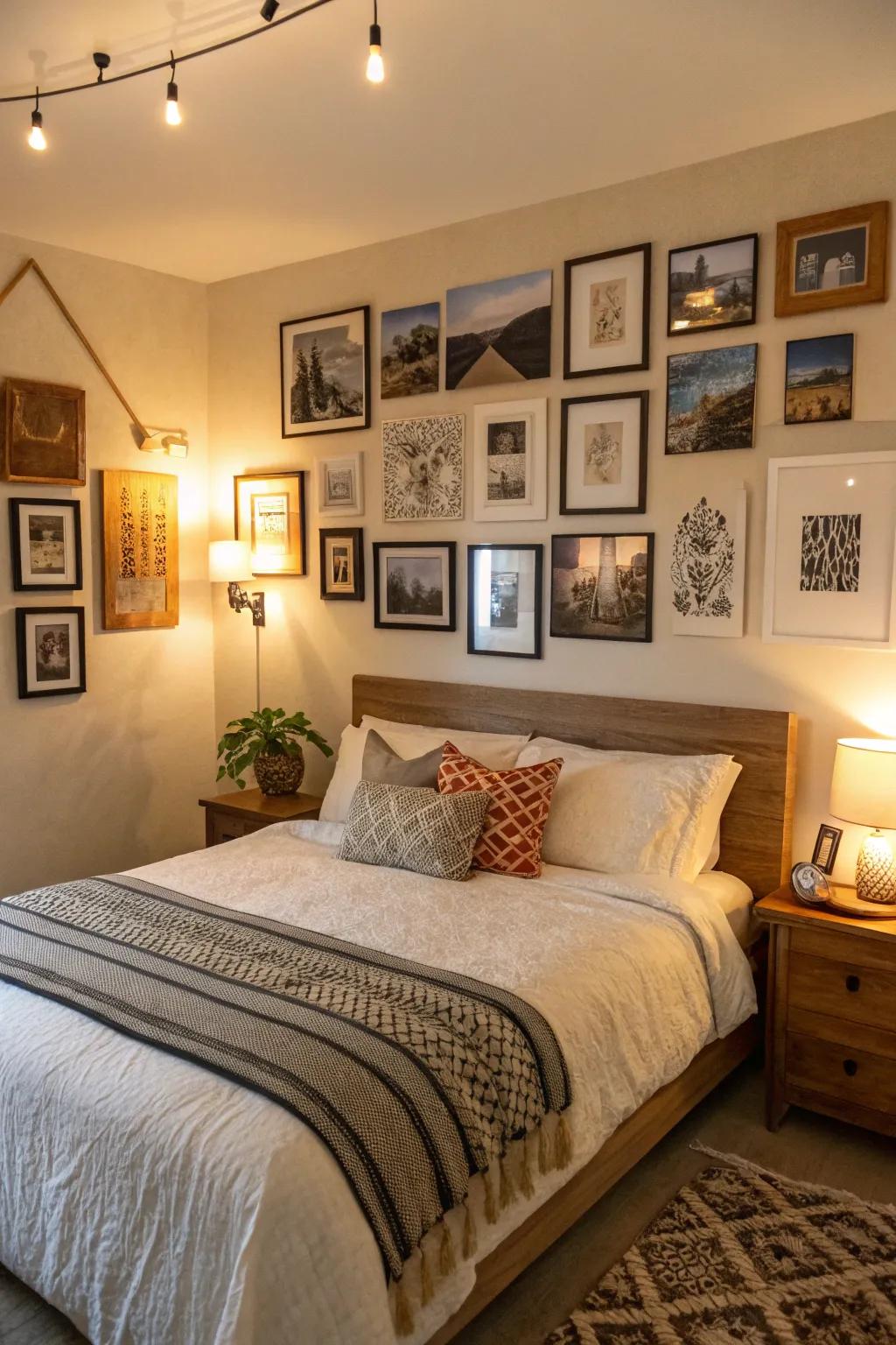 The addition of personal artwork lends a distinctive and unique flair to your bedroom’s decor.