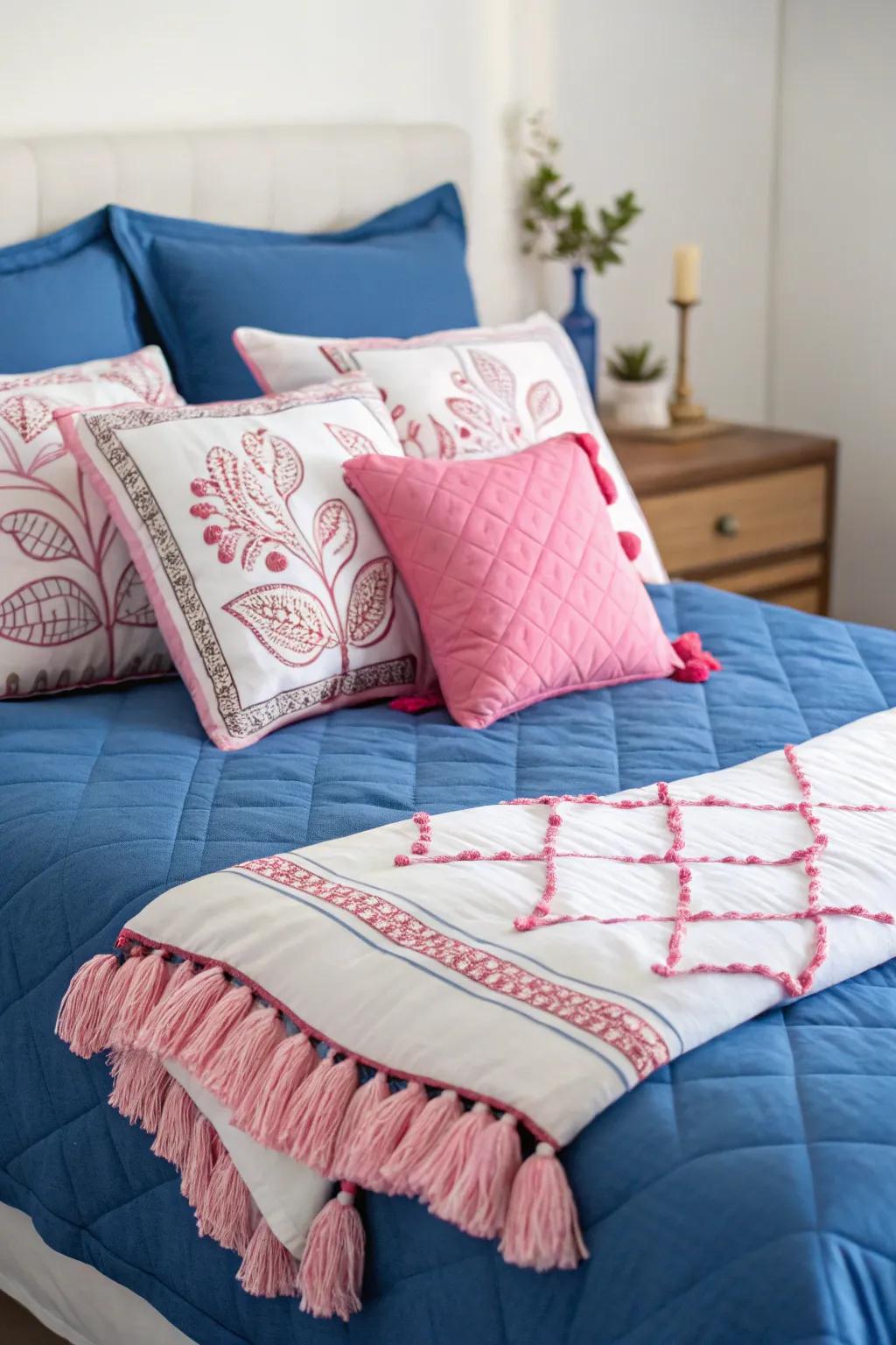 Decorative pillows and throws provide comfort and style.