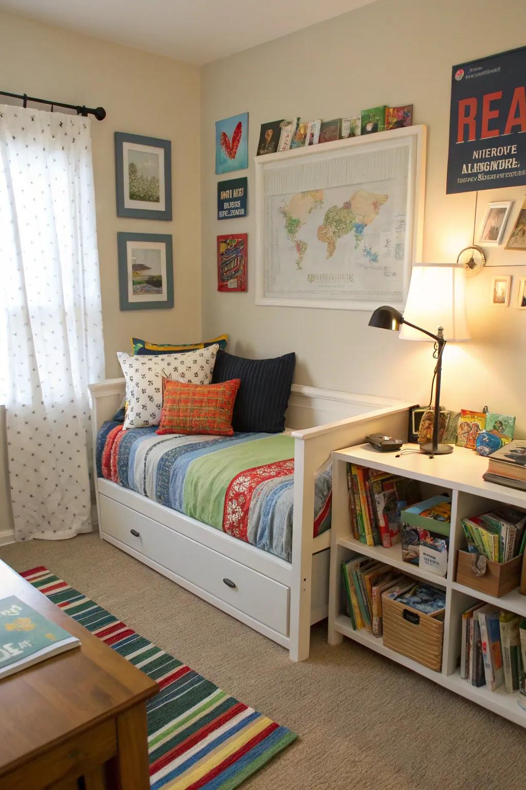 Accomplish two objectives at once using a study and sleep combo daybed.