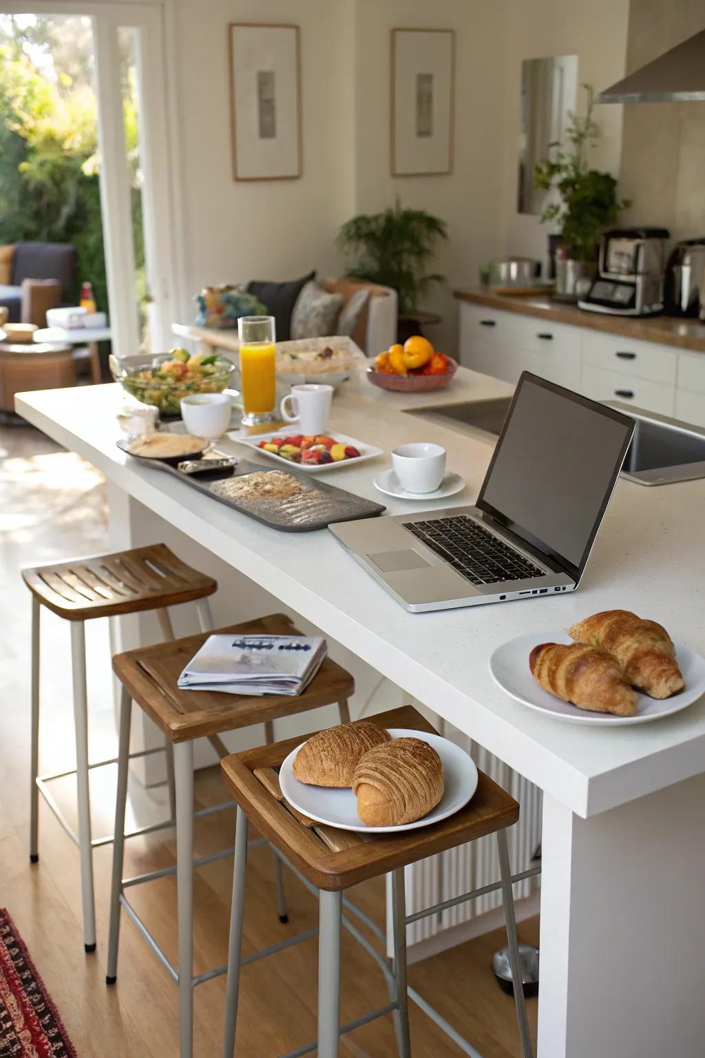 A flexible breakfast bar created for both eating and working.