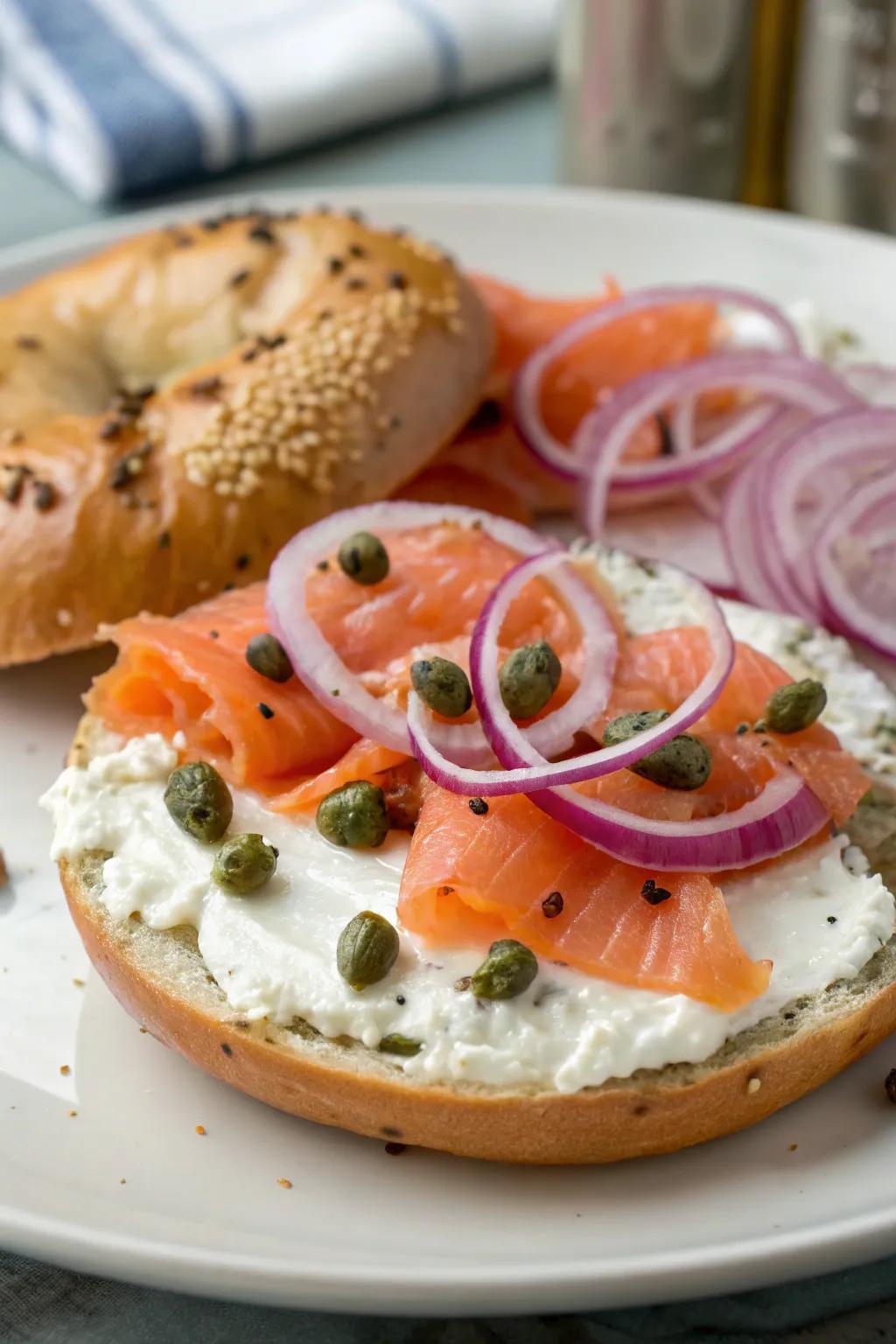 A flavorful smoked salmon bagel platter for a classic touch.