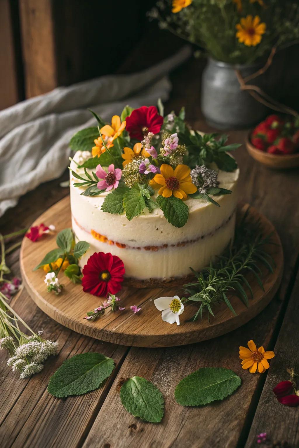 A garden fresh cake that brings a piece of nature inside.