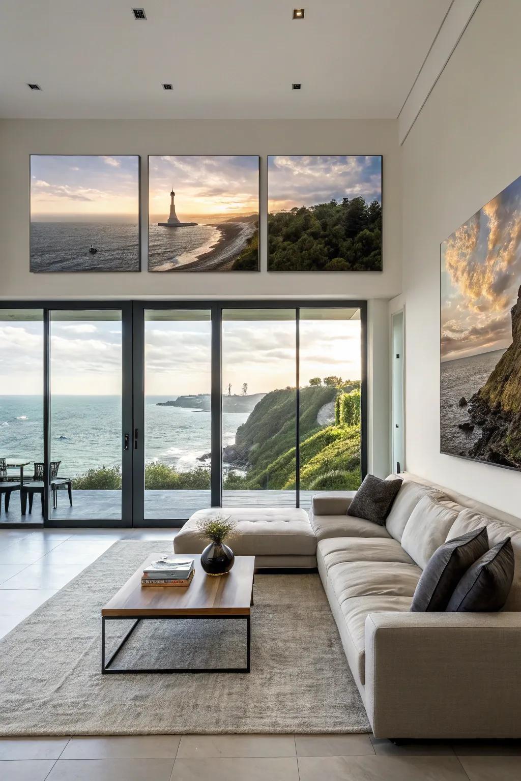 Multi-panel art creates a dramatic and unified look.