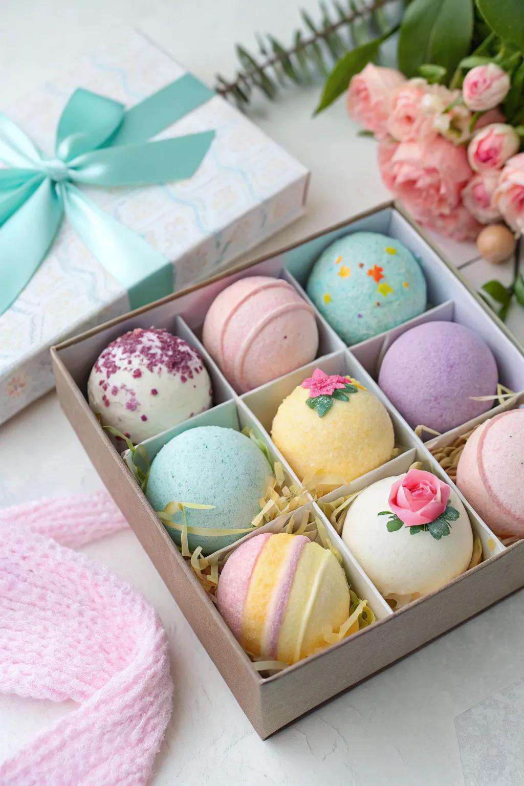 A collection of colorful bath bombs ready to gift