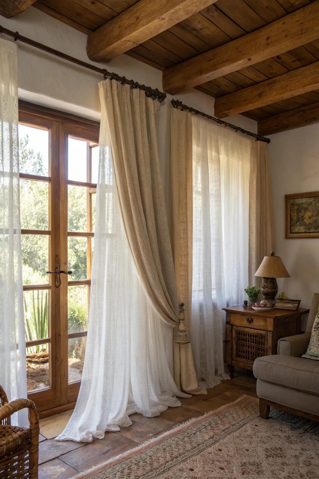 Layered curtains bring dimension and richness to your cottage decor.