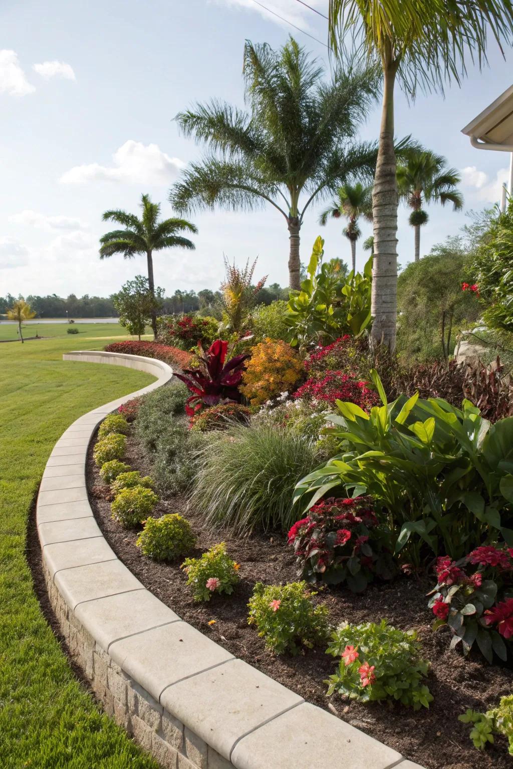 Curved edging creates a smooth transition between garden sections.