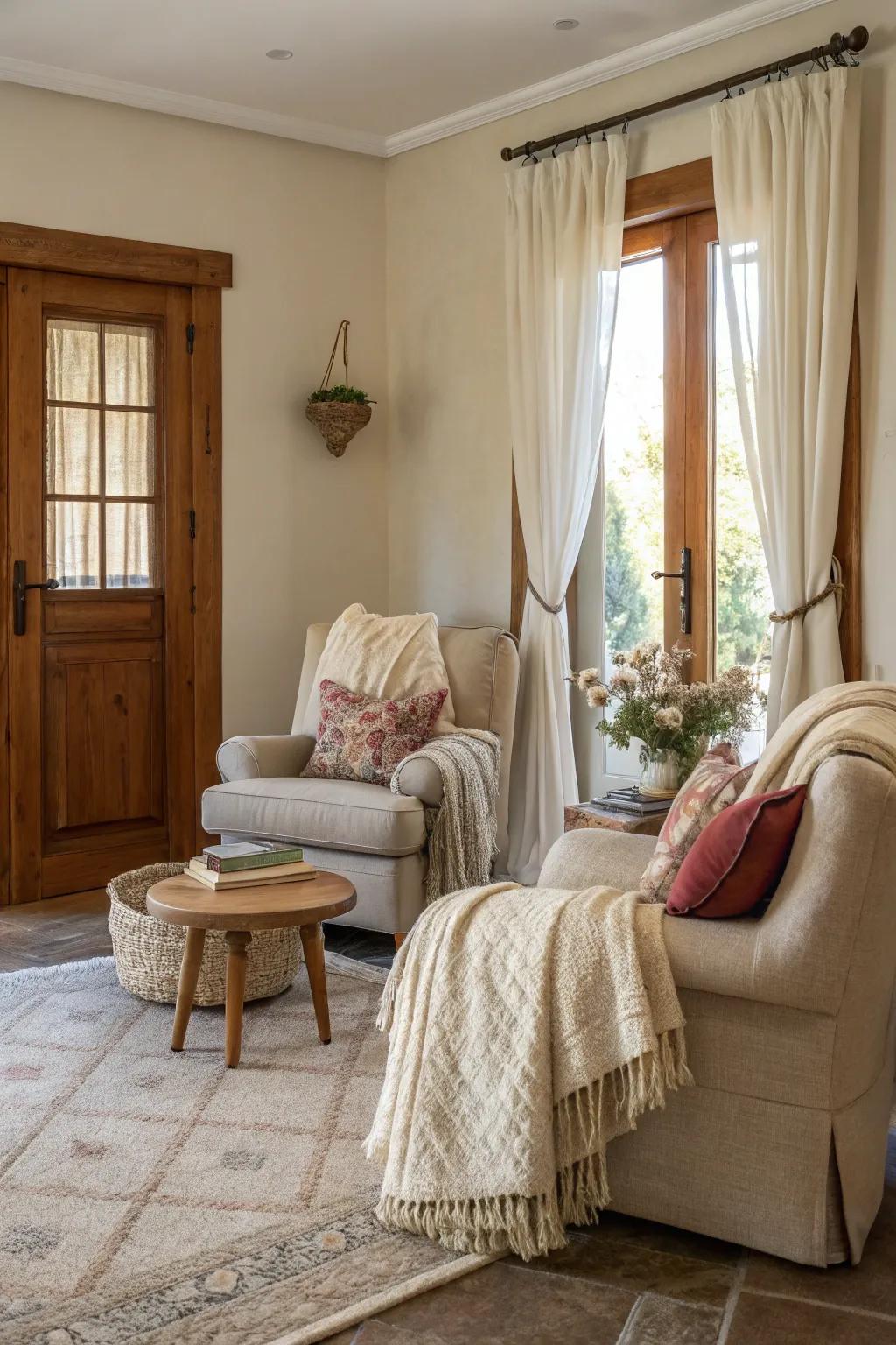 A seating nook in the entryway offers comfort and style.