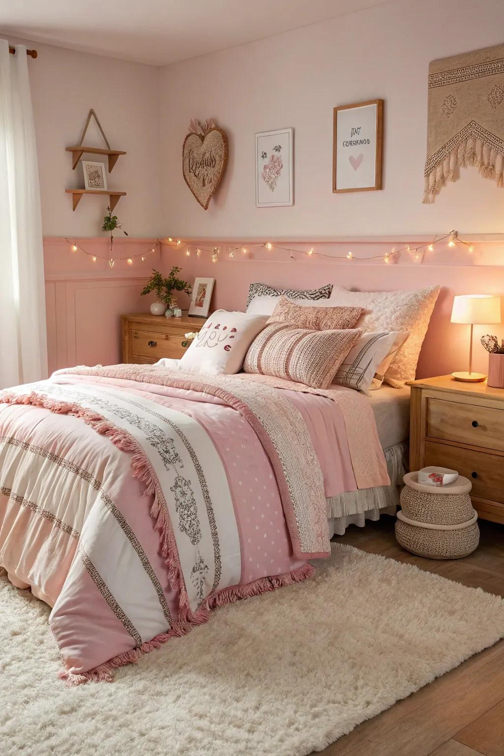 Plush materials add coziness and warmth to a shared girls' room.