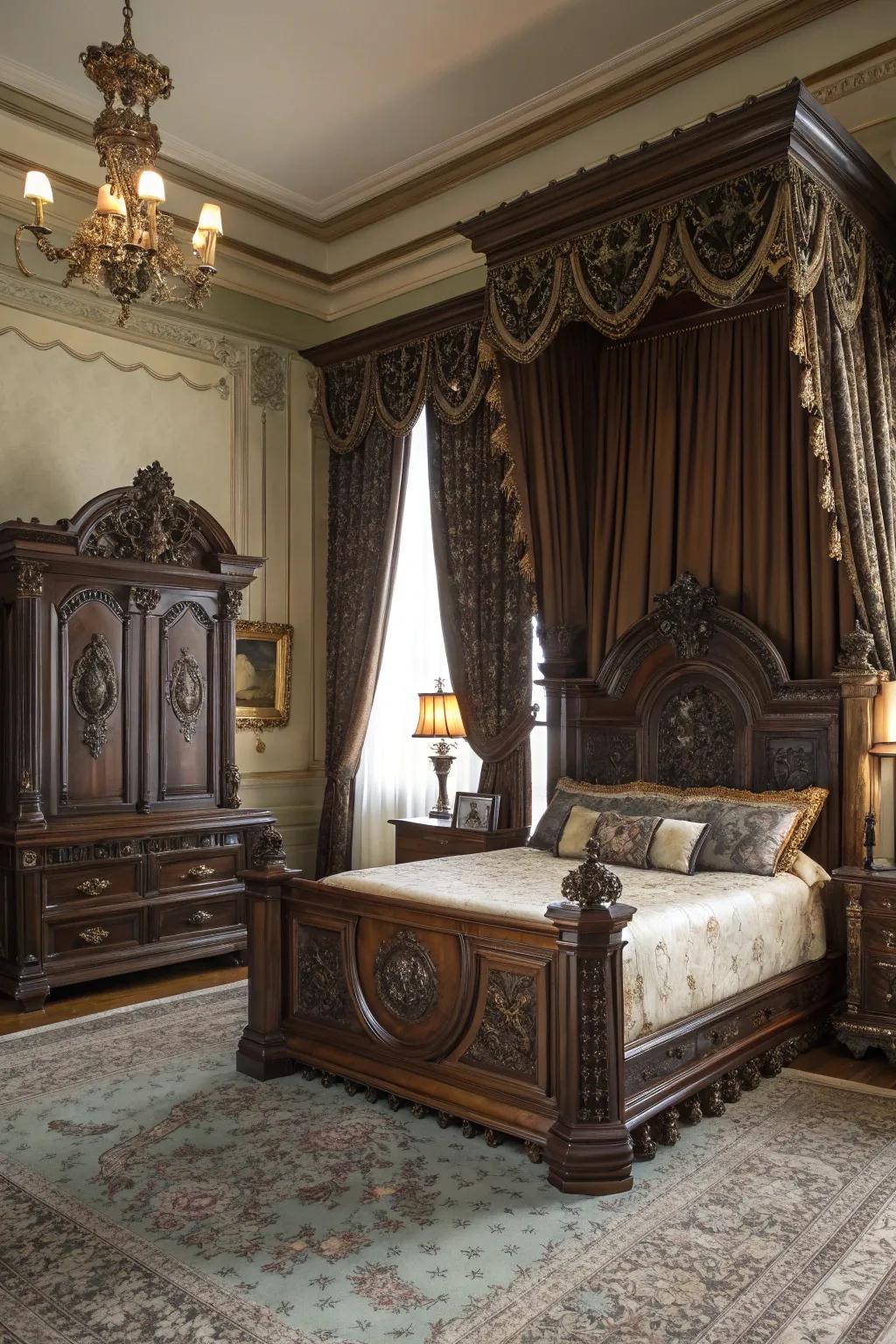 Ornate furniture adds grandeur and mystery.