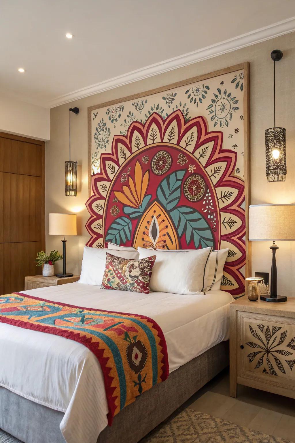 Create an impact with an artistic headboard.