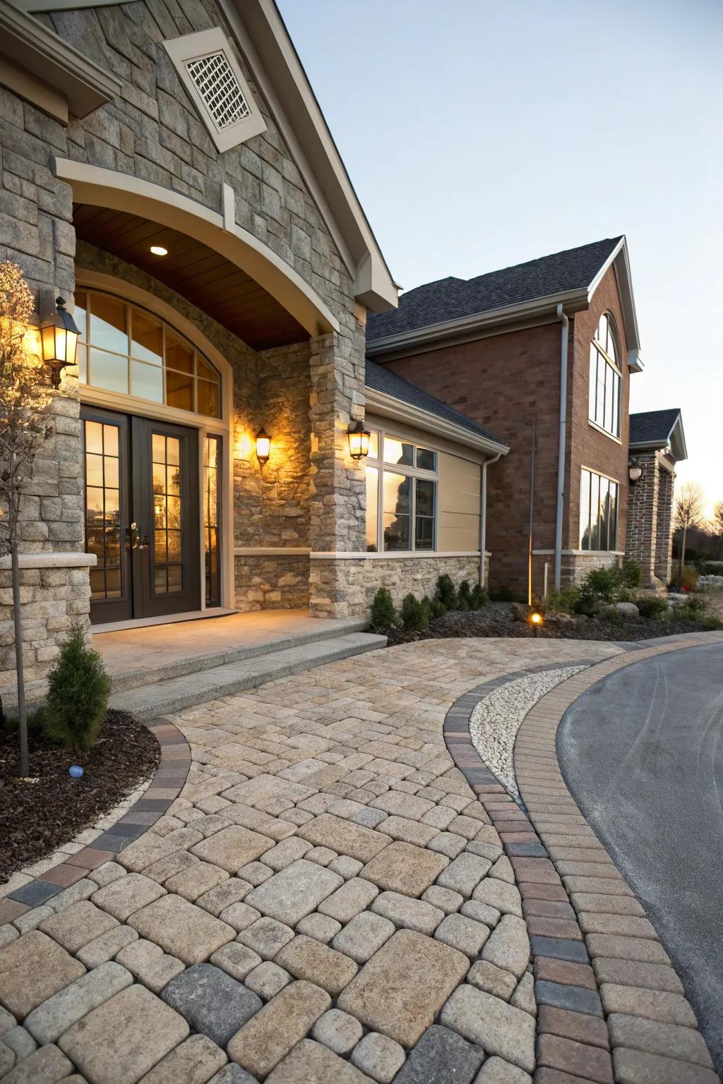A textured entryway with a mix of blocks and stonework.