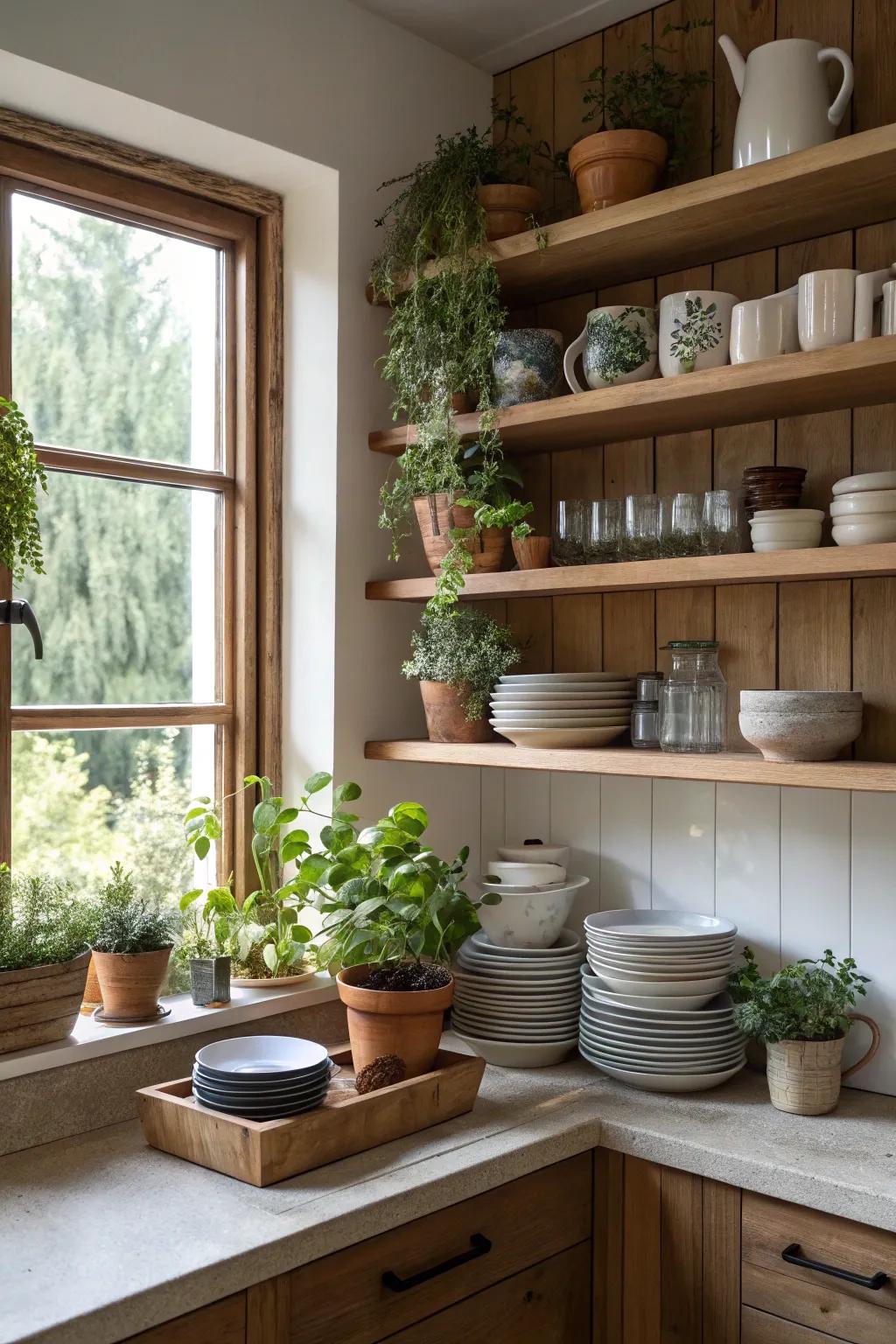 Open shelves turn corners into a stylish display area.