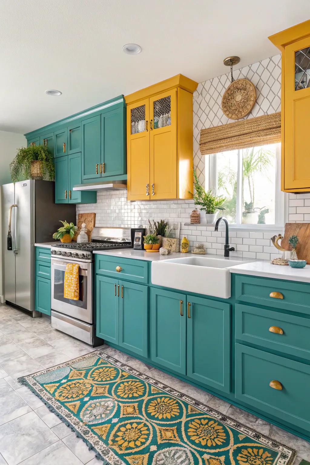 Try out bold color palettes to make your kitchen pop.