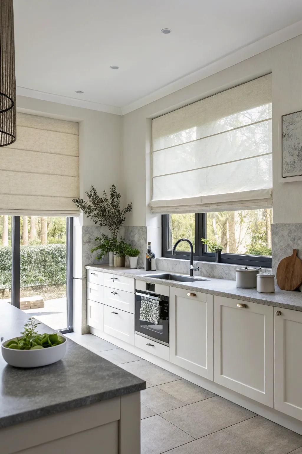Solid colors enhance a modern, minimalist kitchen.