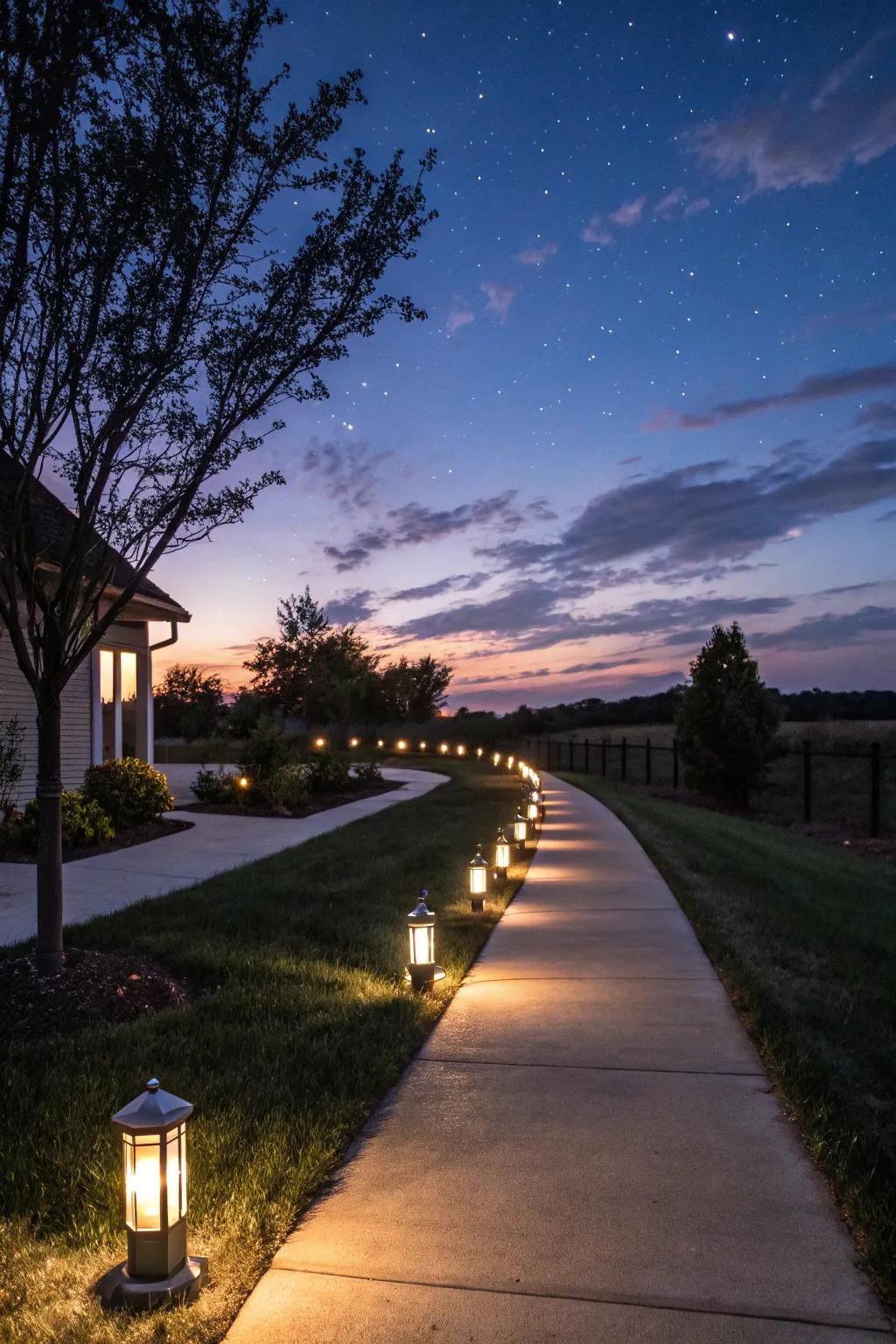 Pathway lights make a driveway welcoming and safe.