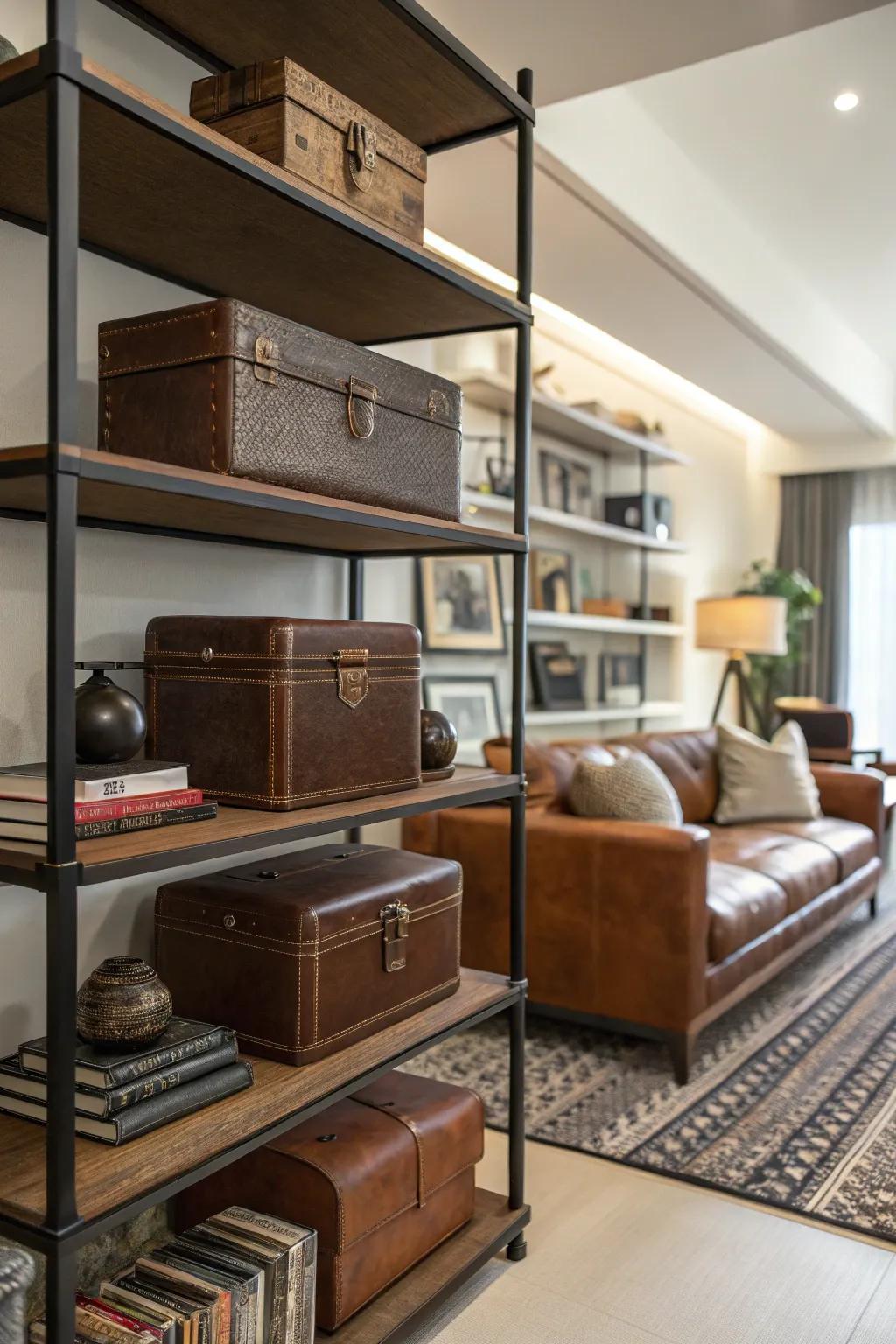Enjoy elegant storage options with leather-wrapped boxes.