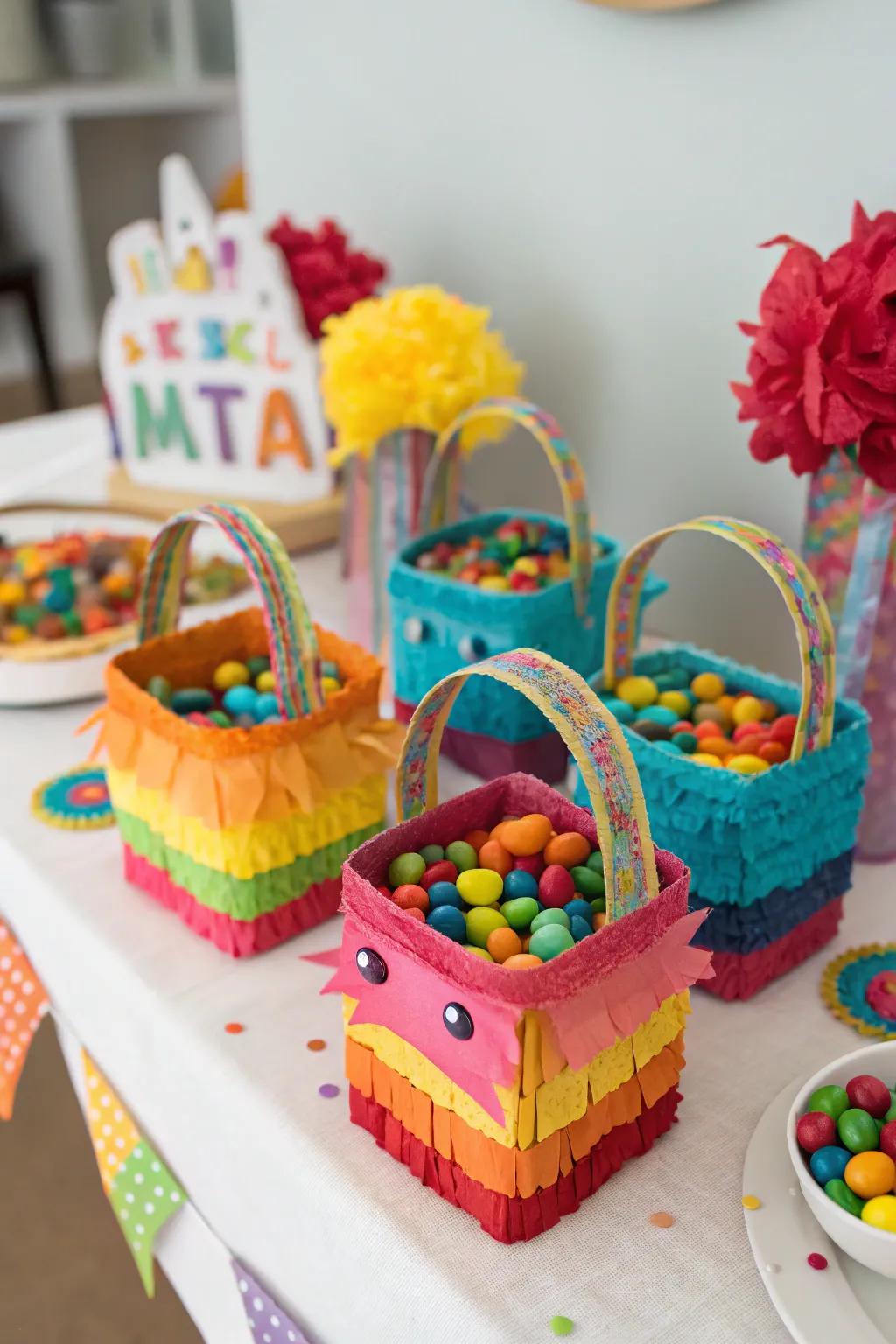 Mini piñatas add a playful touch to any party.