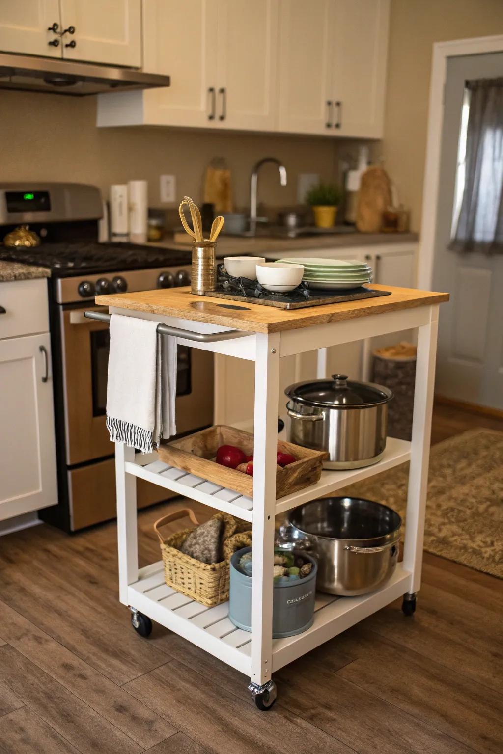 A small kitchen island that saves space