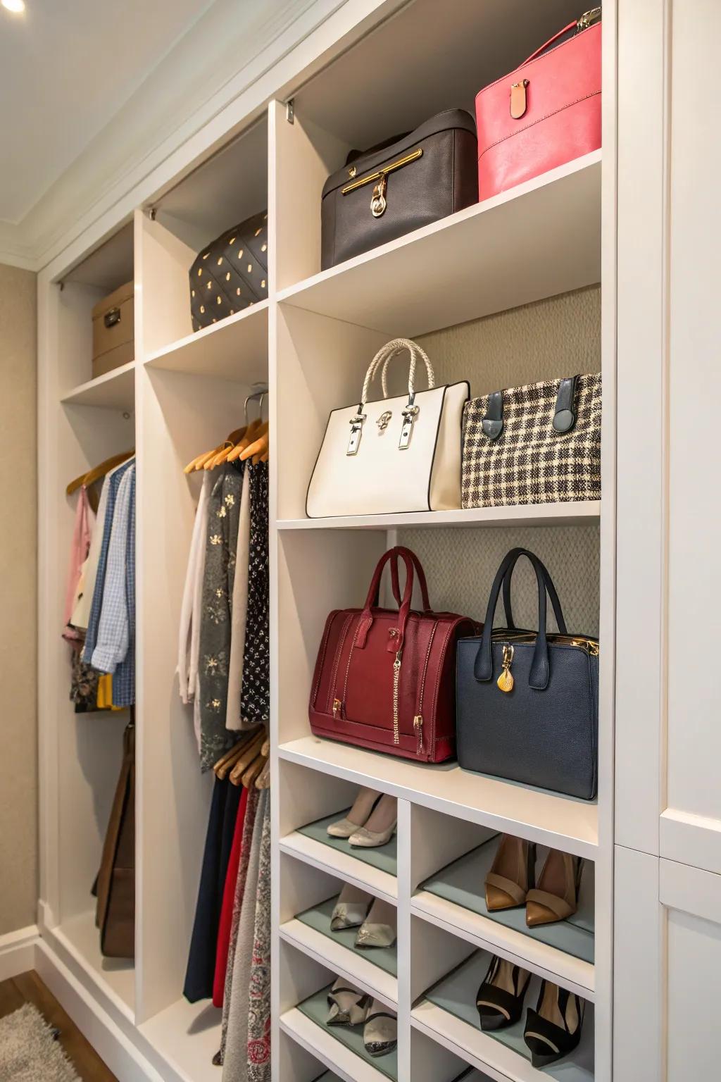 Cubbies offer individual homes for each purse, making sure they stay in great condition.