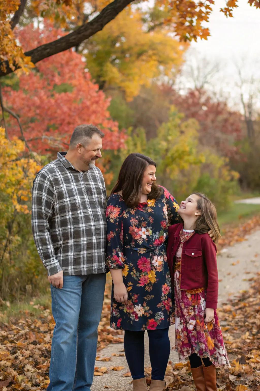 Floral designs contribute a romantic feel to fall family images.