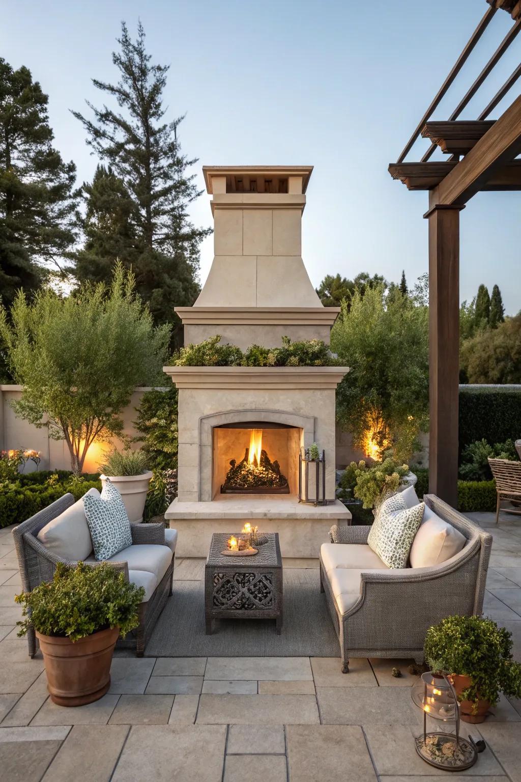 For a distinctive backyard element, take pleasure in a double-sided hearth.