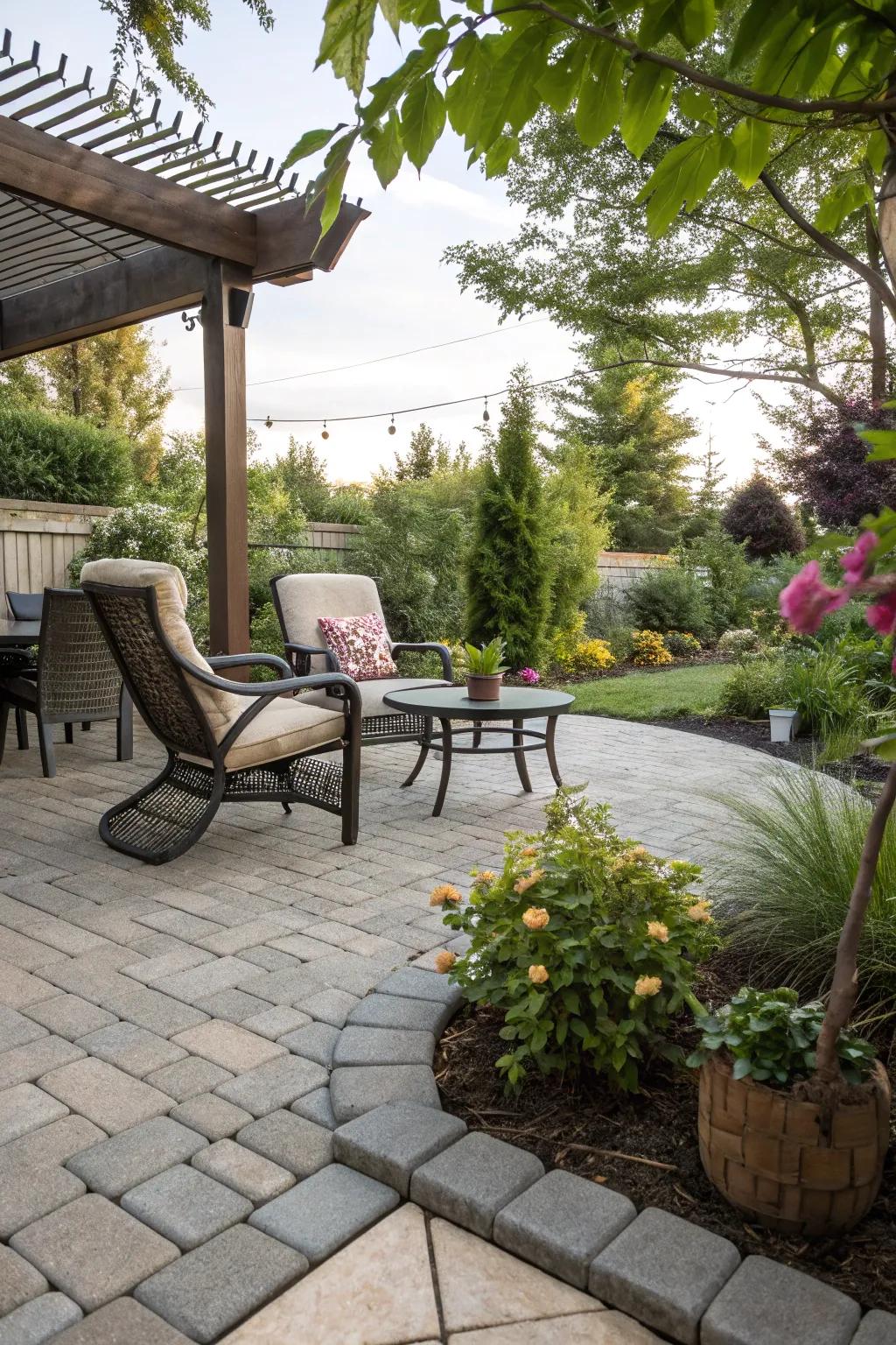 A comfortable seating arrangement on a permeable patio, ideal for unwinding.